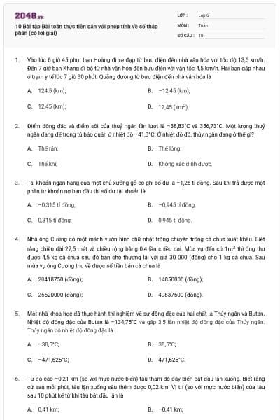 10 Bài tập Bài toán thực tiễn gắn với phép tính về số thập phân (có lời giải)
