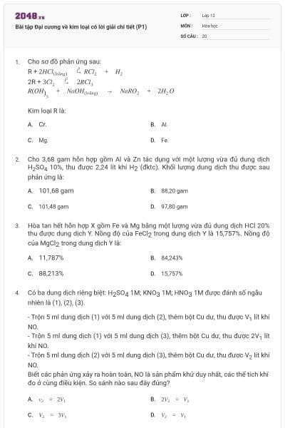 Bài tập Đại cương về kim loại có lời giải chi tiết (P1)