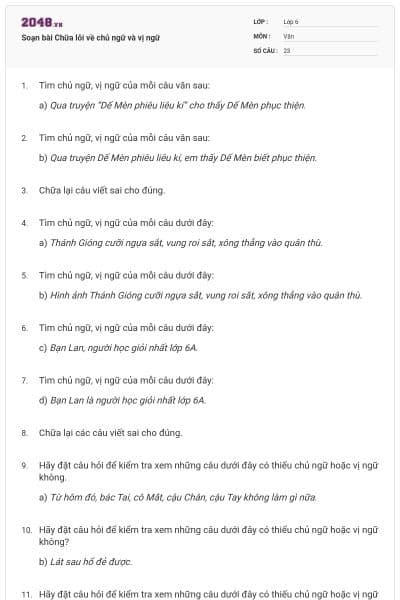 Soạn bài Chữa lỗi về chủ ngữ và vị ngữ