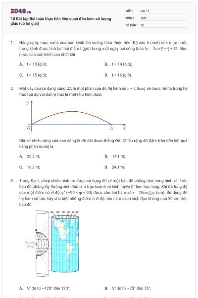 10 Bài tập Bài toán thực tiễn liên quan đến hàm số lượng giác (có lời giải)