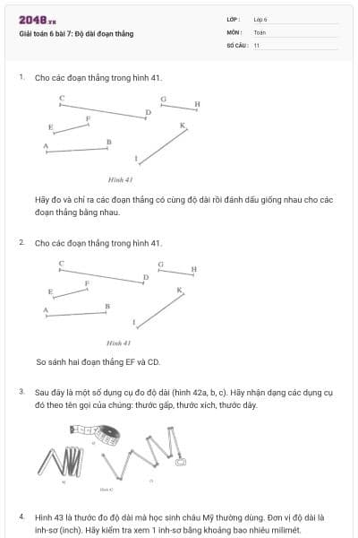 Giải toán 6 bài 7: Độ dài đoạn thẳng