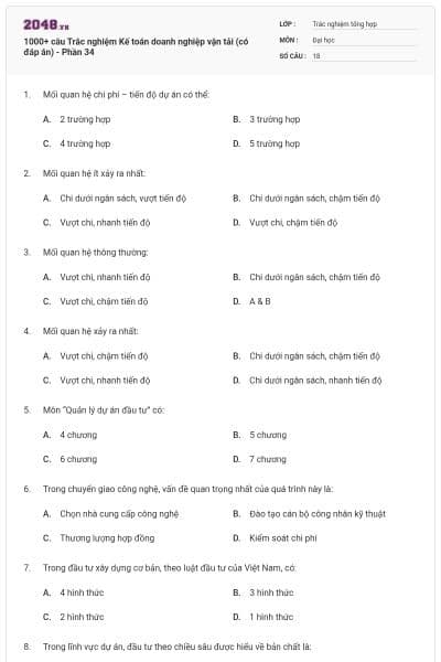 1000+ câu Trắc nghiệm Kế toán doanh nghiệp vận tải (có đáp án) - Phần 34