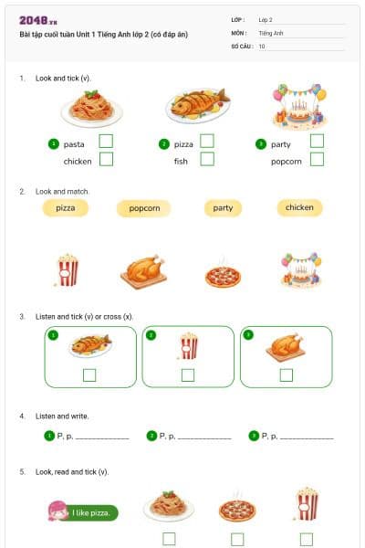 Bài tập cuối tuần Unit 1 Tiếng Anh lớp 2 (có đáp án)