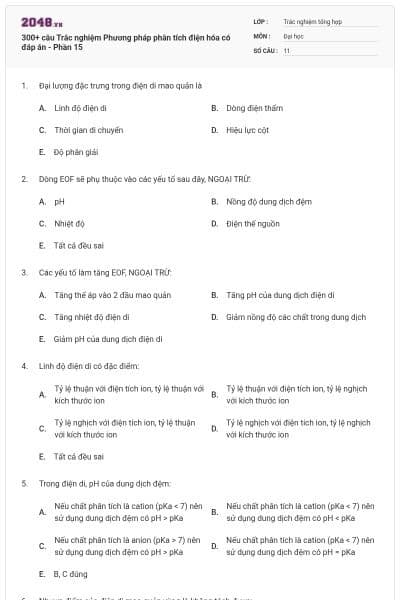 300+ câu Trắc nghiệm Phương pháp phân tích điện hóa có đáp án - Phần 15
