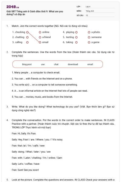 Giải SBT Tiếng anh 6 Cánh diều Unit 9. What are you doing? có đáp án