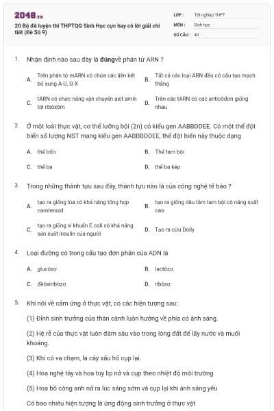 20 Bộ đề luyện thi THPTQG Sinh Học cực hay có lời giải chi tiết (Đề Số 9)