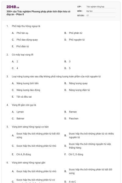 300+ câu Trắc nghiệm Phương pháp phân tích điện hóa có đáp án - Phần 8
