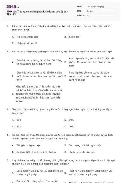 800+ câu Trắc nghiệm Đàm phán kinh doanh có đáp án - Phần 13