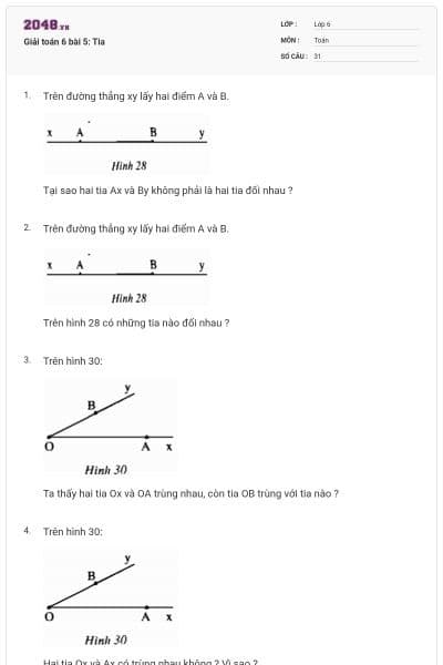 Giải toán 6 bài 5: Tia