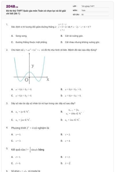 Đề thi thử THPT Quốc gia môn Toán có chọn lọc và lời giải chi tiết (Đề 1)