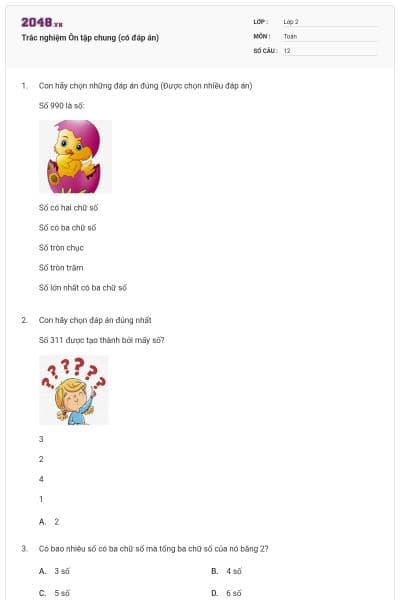 Trắc nghiệm Ôn tập chung (có đáp án)