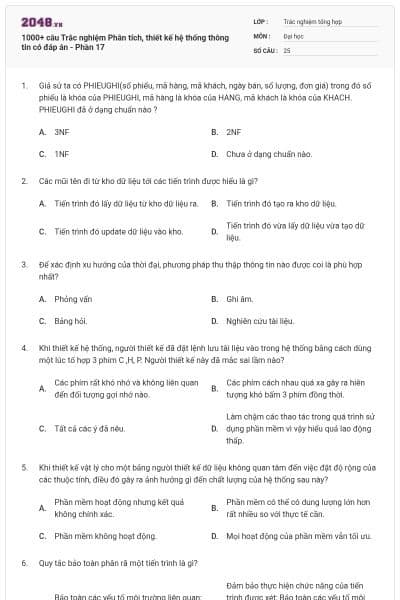 1000+ câu Trắc nghiệm Phân tích, thiết kế hệ thống thông tin có đáp án - Phần 17