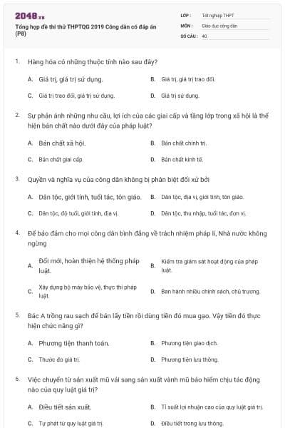 Tổng hợp đề thi thử THPTQG 2019 Công dân có đáp án (P8)