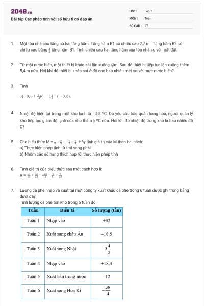 Bài tập Các phép tính với số hữu tỉ có đáp án
