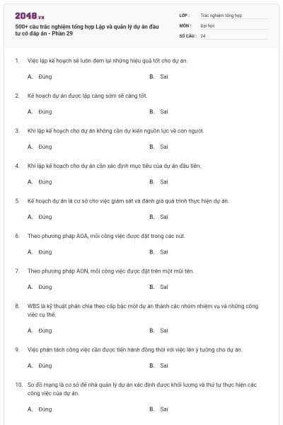 500+ câu trắc nghiệm tổng hợp Lập và quản lý dự án đầu tư có đáp án - Phần 29