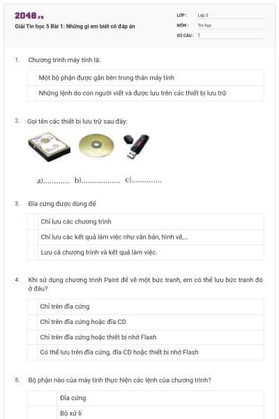 Giải Tin học 5 Bài 1: Những gì em biết có đáp án