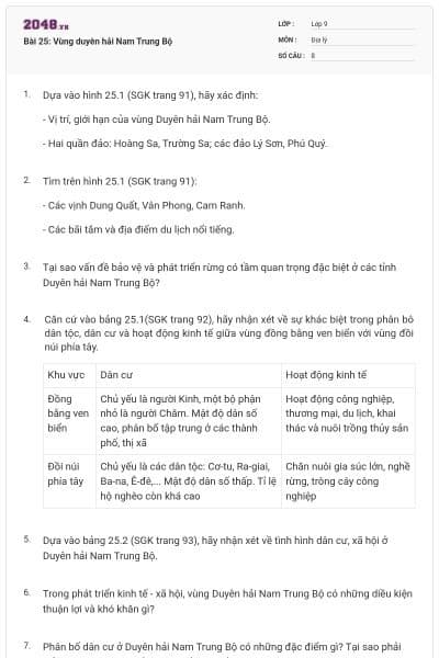 Bài 25: Vùng duyên hải Nam Trung Bộ
