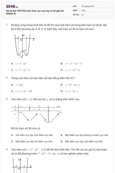 Đề thi thử THPTGQ môn Toán cực cực hay có lời giải chi tiết(Đề 8)