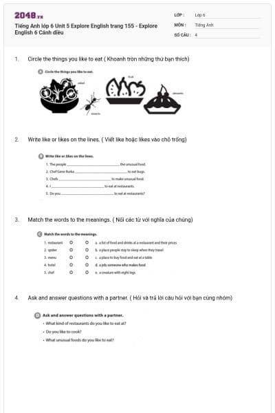 Tiếng Anh lớp 6 Unit 5 Explore English trang 155 - Explore English 6 Cánh diều