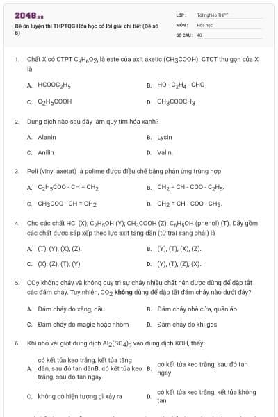 Đề ôn luyện thi THPTQG Hóa học có lời giải chi tiết (Đề số 8)