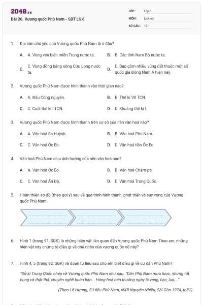 Bài 20. Vương quốc Phù Nam - SBT LS 6
