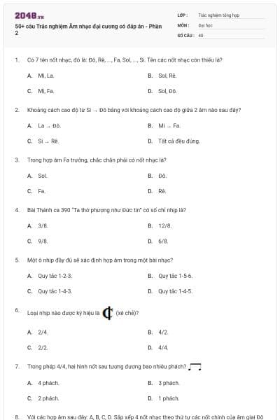 50+ câu Trắc nghiệm Âm nhạc đại cương có đáp án - Phần 2