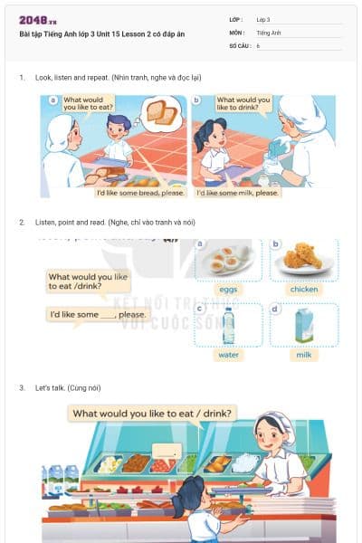 Bài tập Tiếng Anh lớp 3 Unit 15 Lesson 2 có đáp án