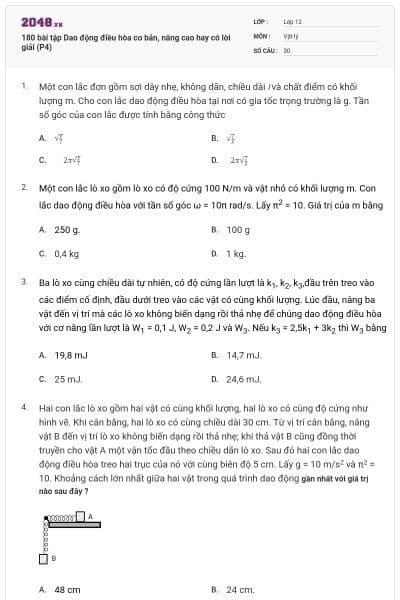 180 bài tập Dao động điều hòa cơ bản, nâng cao hay có lời giải (P4)