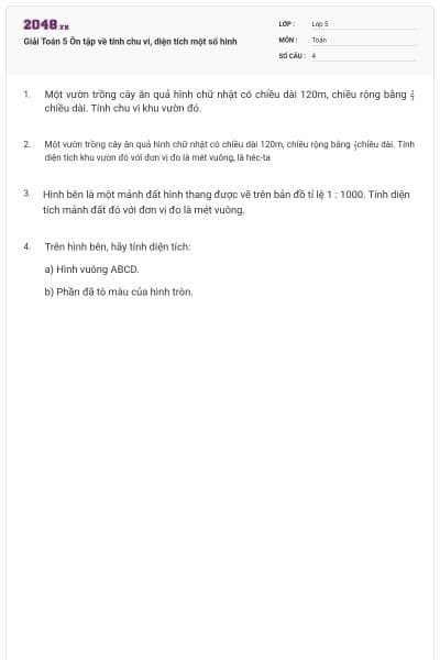 Giải Toán 5 Ôn tập về tính chu vi, diện tích một số hình