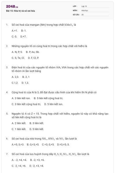 Bài 15: Hóa trị và số oxi hóa