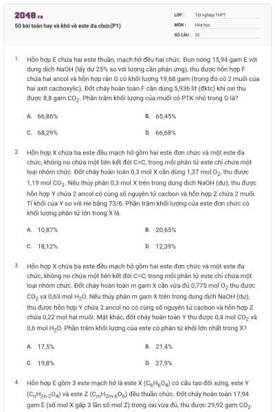 50 bài toán hay và khó về este đa chức(P1)