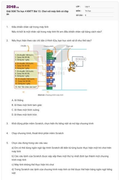 Giải SGK Tin học 4 KNTT Bài 13. Chơi với máy tính có đáp án