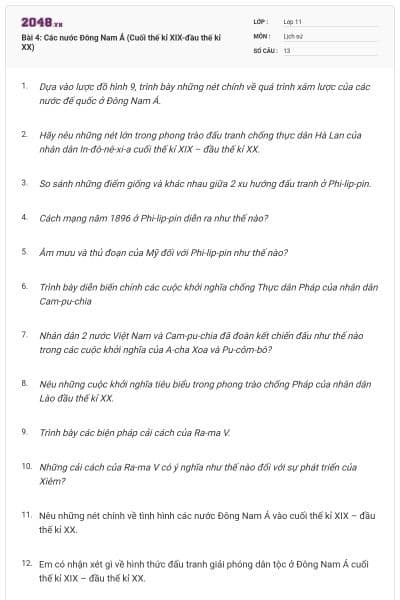 Bài 4: Các nước Đông Nam Á (Cuối thế kỉ XIX-đầu thế kỉ XX)