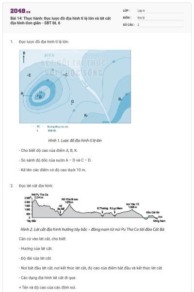 Bài 14: Thực hành: Đọc lược đồ địa hình tỉ lệ lớn và lát cắt địa hình đơn giản - SBT ĐL 6