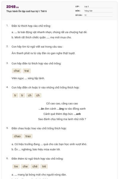 Thực hành Ôn tập cuối học kỳ I: Tiết 6