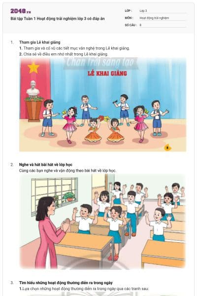 Bài tập Tuần 1 Hoạt động trải nghiệm lớp 3 có đáp án