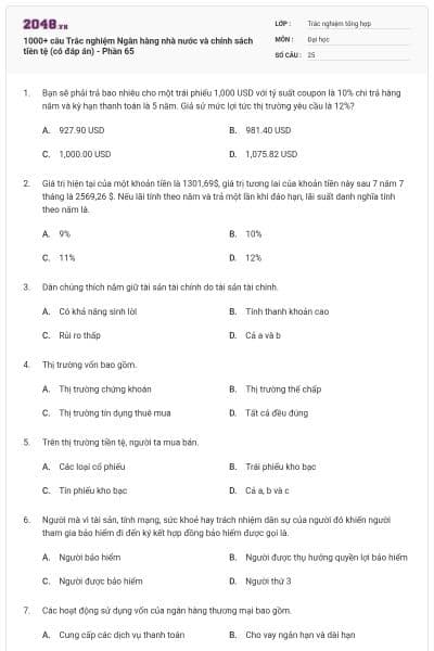 1000+ câu Trắc nghiệm Ngân hàng nhà nước và chính sách tiền tệ (có đáp án) - Phần 65