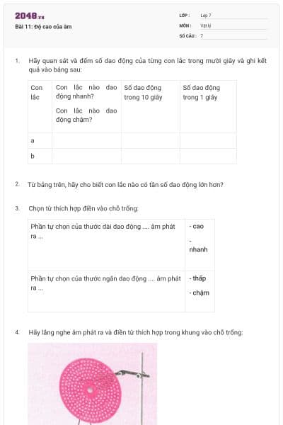 Bài 11: Độ cao của âm