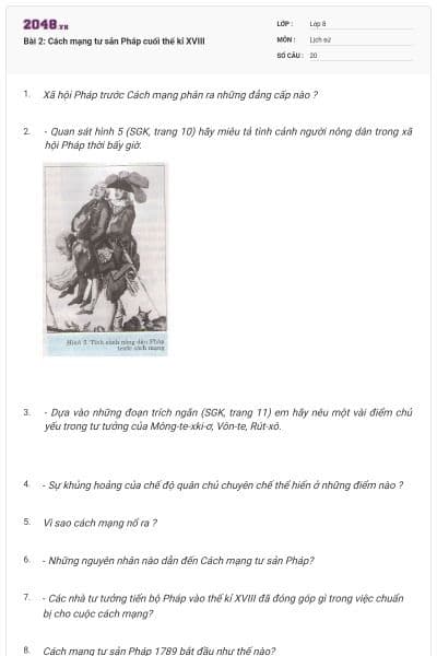 Bài 2: Cách mạng tư sản Pháp cuối thế kỉ XVIII