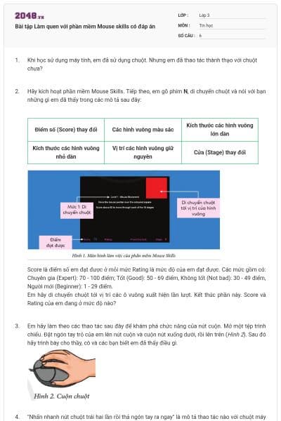 Bài tập Làm quen với phần mềm Mouse skills có đáp án