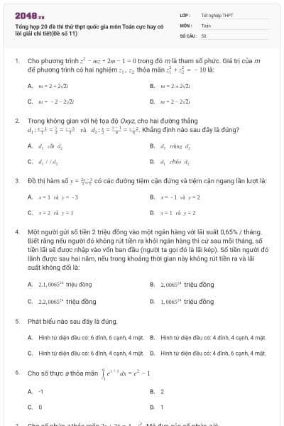 Tổng hợp 20 đề thi thử thpt quốc gia môn Toán cực hay có lời giải chi tiết(Đề số 11)