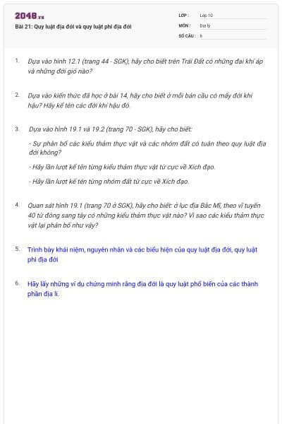 Bài 21: Quy luật địa đới và quy luật phi địa đới