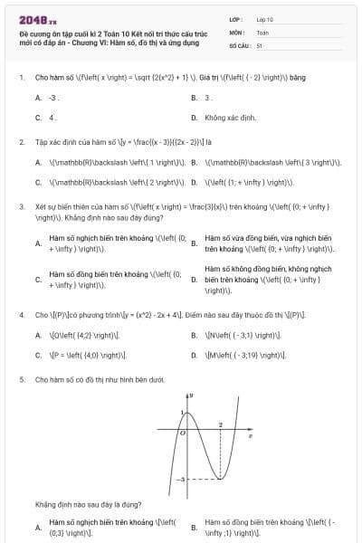 Đề cương ôn tập cuối kì 2 Toán 10 Kết nối tri thức cấu trúc mới có đáp án - Chương VI: Hàm số, đồ thị và ứng dụng