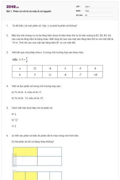 Bài 1. Phân số với tử và mẫu là số nguyên