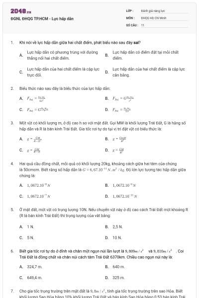 ĐGNL ĐHQG TP.HCM - Lực hấp dẫn