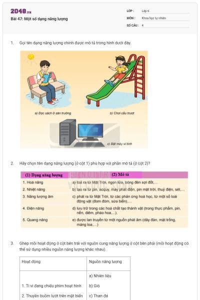 Bài 47: Một số dạng năng lượng