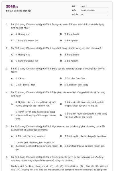 Bài 33: Đa dạng sinh học