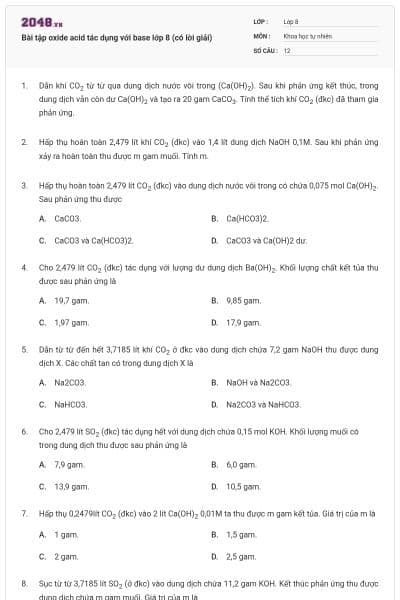 Bài tập oxide acid tác dụng với base lớp 8 (có lời giải)