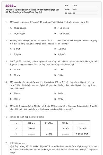 Phiếu bài tập hàng ngày Toán lớp 5 Chân trời sáng tạo Bài 86. Em làm được những gì? (có đáp án)