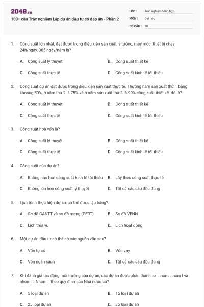 100+ câu Trắc nghiệm Lập dự án đầu tư có đáp án - Phần 2